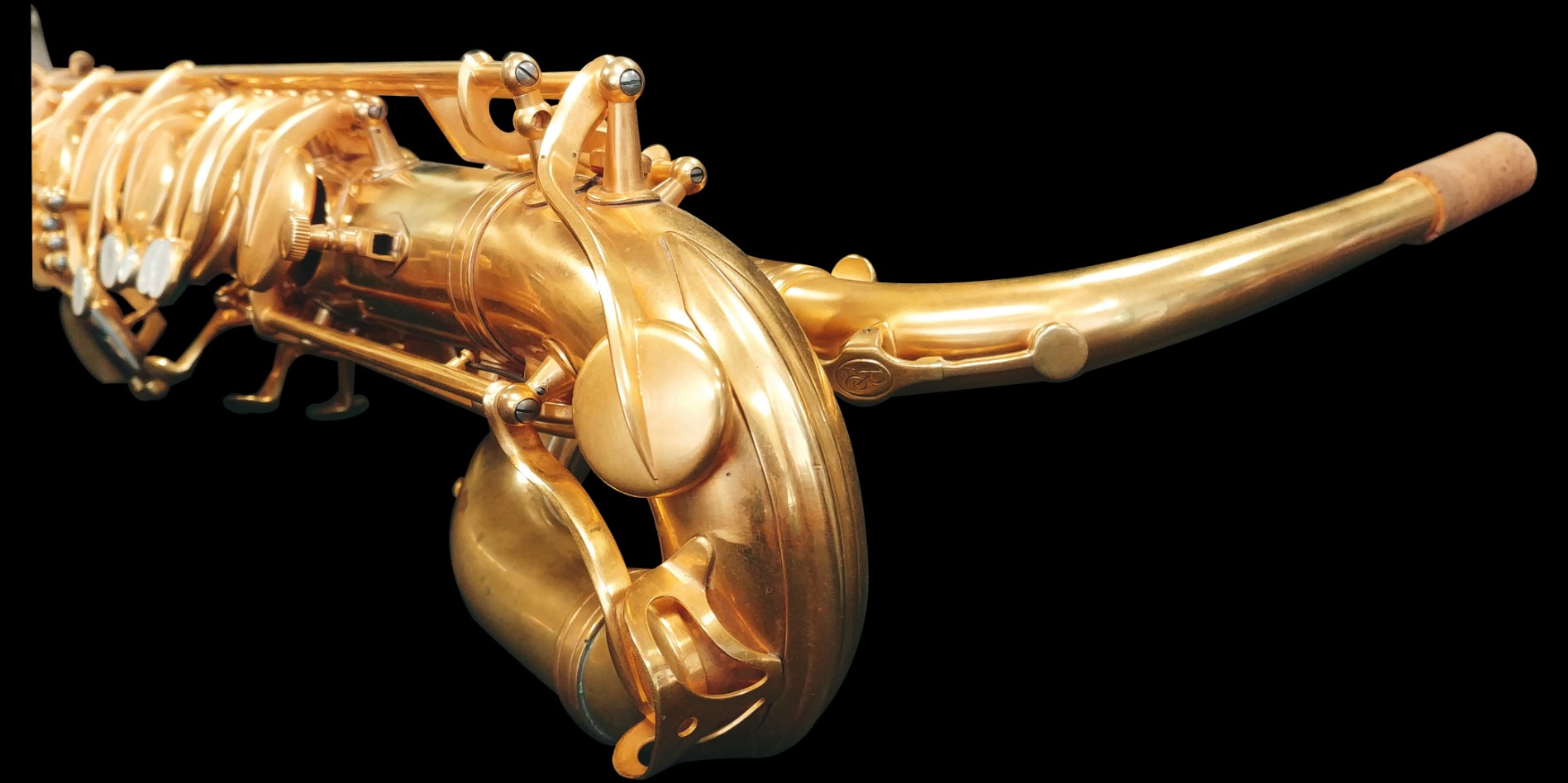 Baritone saxophone bow and bell detail